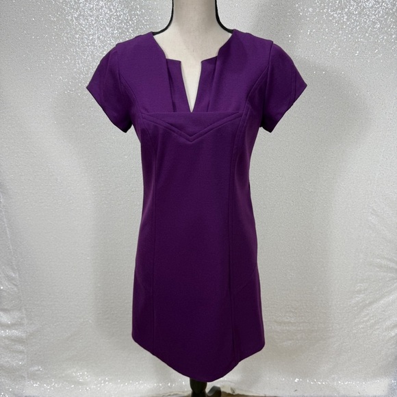 Diane Von Furstenberg Purple Wool Sheath Dress Women’s 6 Cap Sleeve V-Neck - Picture 8 of 15